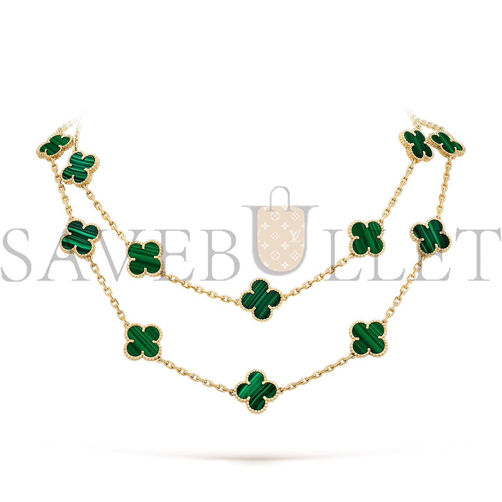 VAN CLEEF ARPELS VINTAGE ALHAMBRA LONG NECKLACE, 20 MOTIFS - YELLOW GOLD, MALACHITE  VCARL88100